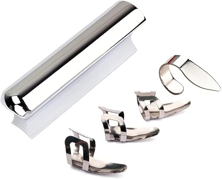 Alnicov Guitar Slide Steel Stainless Tone Bar for Hawaiian Guitar Lap Steel Guitar, Electric Guitar with Metal Thumb Finger Picks Plectrums,Chrome
