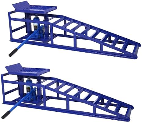 2 Pack Car Ramps - 5T Hydraulic High Lift Service Vehicle Ramps Heavy Duty Steel Automotive Truck Wheel Ramps for Oil Changes with Support Jack for DIY Repair Stores Auto Beauty Stores (Blue, A)