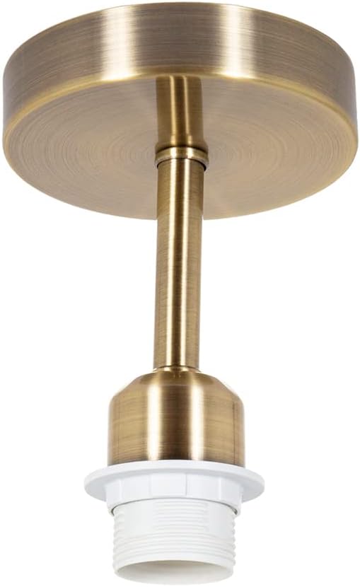 Happy Homewares Brushed Antique Brass Ceiling Light Fitting for Industrial Style Light Bulbs | 12cm x 17cm | Suitable for Lamp Shades with E27 Lamp Holder [Energy Class C]