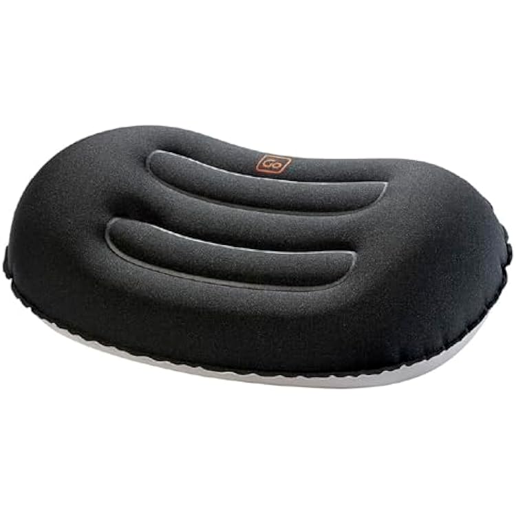 Go Travel Compact Universal Pillow, Comfortable Travel Pillow for Uninterrupted Sleep and Lumbar Support, Inflatable Neck Pillow for Airplane, Bus, Car, and Train, Travel Essentials, Black