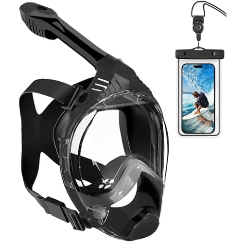 VGKE Full Face Snorkel Mask for Adults, Snorkeling Gear with Waterproof Phone Pouch, Unisex for Men and Women, 180-degree HD Panoramic View, Anti-Leak & Anti-Fog, Breathe Freely