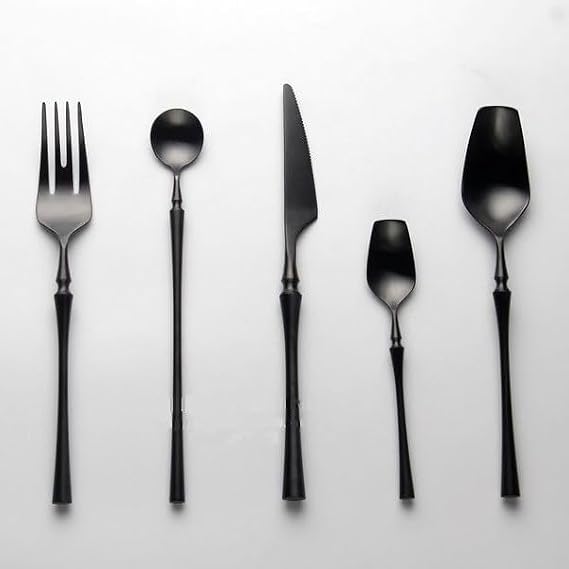 Luxury Silverware Flatware Set, 30/40/50/60 Pieces Creative Knife Fork and Spoon Set, Silver Gold Black 18/10 Stainless Steel Steak Knives Tea Spoons Long-handled ice Tea Spoon for Home Kitch