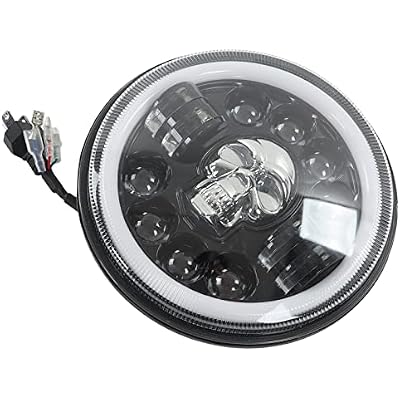 Motorcycle Headlight, Skull Head Pattern Dustproof Waterproof Motorcycle Round Headlamp White Lighting for Modification Pokerty9Bq0QkCfX