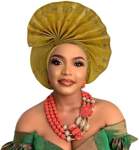 Auto Gele African Head Tie of Nigeria ASO Oke Headwraps Hat Turban Wedding Party Handmade Elegant Hair Wear Cap for Women