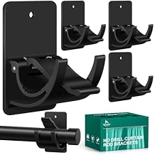 No Drill Curtain Rod Brackets, 4 PCS Self Adhesive Curtain Hooks 20lb, Nail Free Adjustable Curtain Rod Holders Rental Friendly for Apartment, Kitchen, Bathroom, Dorm & Living Room