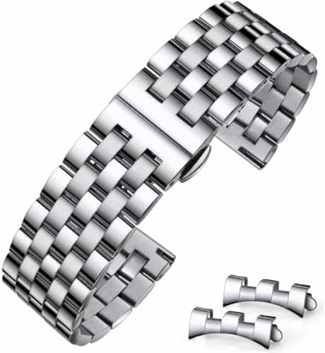 Stainless Steel Watch Band Metal 22mm 16mm 18mm 19mm 20mm 21mm 24mm Metal Strap for Women Men Premium Polished Brushed with Straight & Curved End Replacement Bands
