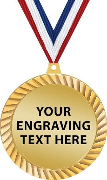 Crown Awards Your Personalization Medals - 2.5" Gold Diamond Cut Engraving Medal Award with Neck Ribbon, Custom Free Engraving