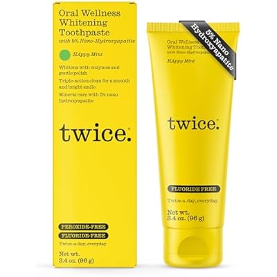 Twice 5% Nano Hydroxyapatite Whitening Toothpaste - Fluoride & Peroxide Free, Vegan, Gentle Triple-Action Clean for Everyday Oral Care - Happy Mint - 3.4oz