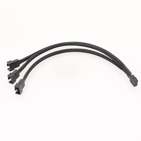 Hididi 4Pin 1 to 3 Ways PWM Fan Splitter Cable Sleeved Fan Power Exion Cable Female to 3X 4Pin Male,3 Way 4 Pin PWM Fan Splitter Cable 12 Inches,1 to 3 Converter, PC Fan Extension Cable (1 Pack)