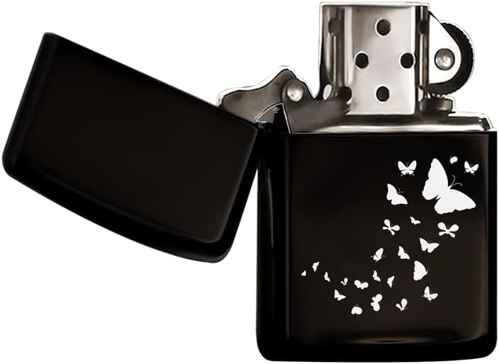 BK Gift Butterflies Design Black Gasoline Metal Lighter