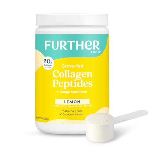 Further Food Lemon Collagen Peptides Powder - 100% Grass-Fed, Hydrolyzed Type 1 & 3, 20g of Collagen per Serving, Supports Skin, Hair, Nails & Joints, 10.5 Oz
