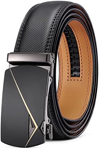 SENDEFN Leather Belt for Men Automatic Ratchet Buckle Slide Dress Casual Belts 1 38 Wide Adjustable Trim to FitBlack-20
