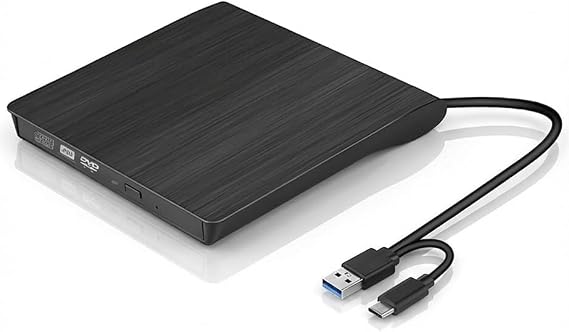 External DVD/CD Reader – Ultra Slim Reader and Writer with USB 3.0 + Type-C, Total Support for Formats, Plug-and-Play, Universal Compatibility for PC/Laptops
