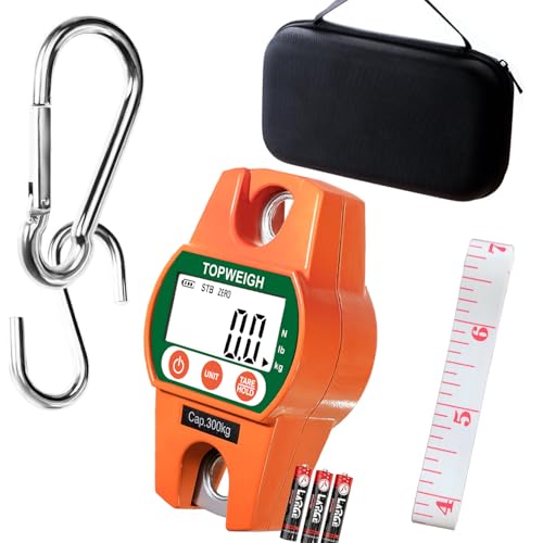 Mini Crane Scale, Cast Aluminum Case, Digital Hanging Scale with Hooks, 600lb  300kg, Large Backlight Display, Storage Case, Hanging Scales for Farm Hunting Deer, Hold Reading Function