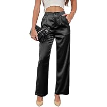 Women's Wide Leg Satin Silky Casual Dress Cocktail Party High Waist Pants