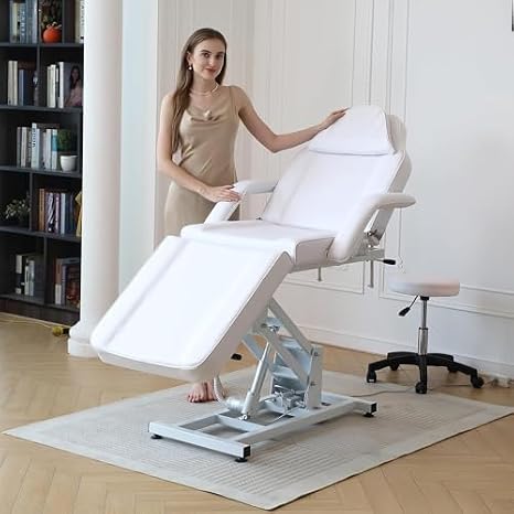 Electric Massage Table - Adjustable 3-Section Spa Bed with Stool, Removable Armrests and Headrest for Enhanced Comfort