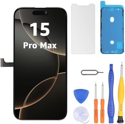 LL TRADER Screen Replacement for iPhone 15 pro max 6.7" LCD Retina FHD Display COF Touch Screen Digitizer with Repair Tool Kits, Waterproof Tape, Screen Protector (Truetone programable) for USA 2025