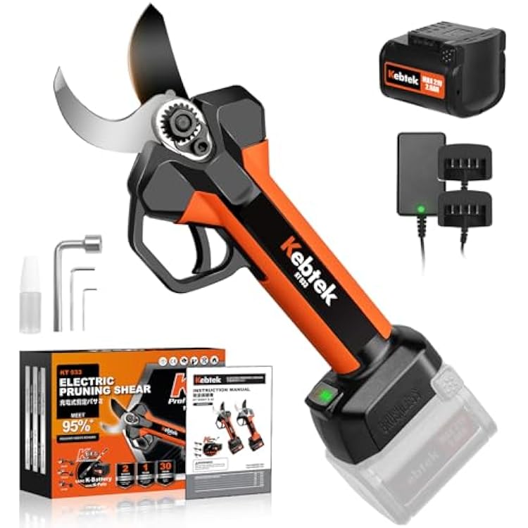 Professional Pruning Shears Battery Powered, 33MM Electric Pruner Branch Cutter Cordless Heavy Duty with 1 Pack 2Ah Rechargeable Batteries Brushless Motor