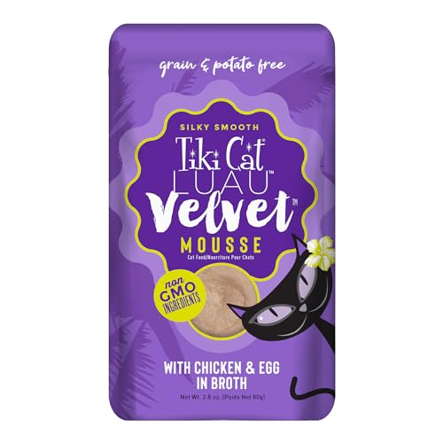 Tiki Cat Luau Velvet Mousse, Chicken & Egg In Broth, Complete Nutrition For Balanced Diet, Wet Cat Food For All Life Stages, 2.8 Oz. Pouch (12 Count)