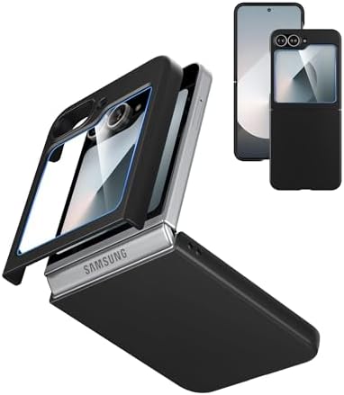 Case for Samsung Galaxy Z Flip 6  Z Flip 7 FE Case, with Built-in Cover Screen Protector, Thin Hard Matte Polycarbonate Phone Cover for Galaxy Z Flip6  Z Flip7 FE - BlackGlass