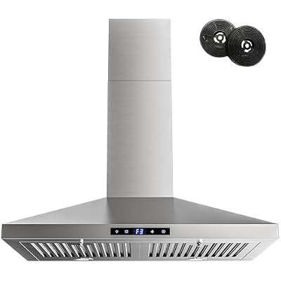 FIREGAS Range Hood 30 inch, Wall Mount Kitchen Hood in Stainless Steel With DuctedDuctless Convertible, Stove Vent Hood with Permanent Filters, 3 Speed Exhaust Fan, LED Lights, Touch Control