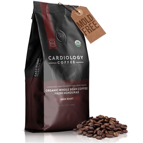 Cardiology Coffee Whole Bean Coffee USDA Certified Organic, Mold Free 12oz Dark Roast Coffee Beans - Organic Barista-Style Beans with Antioxidant Benefits Perfect for Heart Healthy Lifestyle