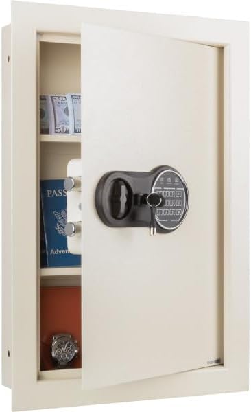 In-Wall Safe - Home or Business Safe with Keypad and 2 Manual Override Keys - Protects Cash, Jewelry, Passports, and More by Paragon Safes (Cream)