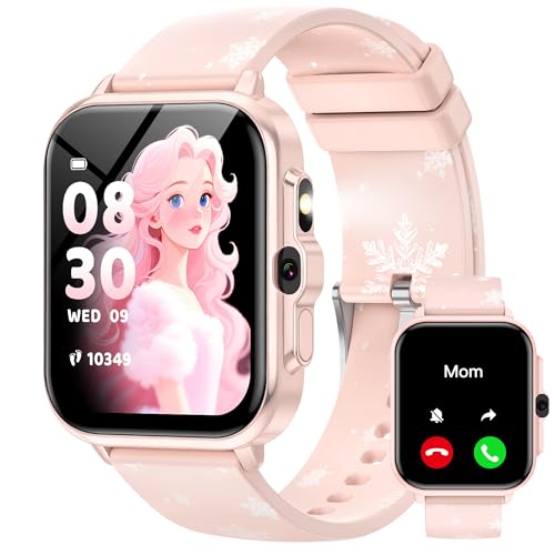 Smart Watch for Kids Boys Age 5-12, Ai Functions Games HD Touch Screen Watches with Video Camera Music Player Pedometer Heart Rate Sleep Tracker Christmas Birthday Gifts for Girls Pink, 1.85