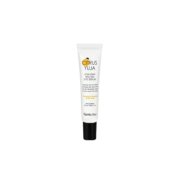Farmstay Citrus Yuja Vitalizing Rolling Eye Serum Vitamin C Care with Niacinamide & Hyaluronic Acid for Wrinkle, Puffiness, Deep Hydrating & Cooling, Korean Skin Care, for Women & Men 0.8 fl oz