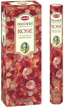 HEM Precious Gulab Incense Sticks – 6 Pack (20 Sticks Each) with JRose Incense Burner, Handcrafted Rose Fragrance for Meditation Yoga Aromatherapy Made in India