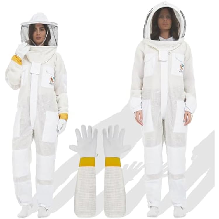 Professional 3-Layer Ultra Ventilated Beekeeping Suit&bee suits for men sting proof with Gloves & 2 Veils - Perfect for Men & Women& bees protective gearM