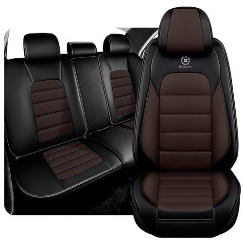 Seat Covers for Truck 2009-2025 F150, 2011-2025 F250 F350 XL XLT Super Duty Crew Cab Lariat King Ranch Platinum, Full Coverage Waterproof Leather Seat Protectors Full Set, Black&Coffee