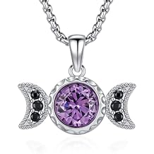 Hecate Necklace Opal Triple Moon Goddess Hekate Amethyst Zircon Birthstone Pendant for Women Men 925 Sterling Silver Hecate Ancient Greek Mythology Witchcraft Magic Amulet Jewelry Gifts