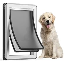 Large Full Enclosed Magnetic Flaps Dog Door, Rustproof Aluminum Alloy Frame, Extreme Weather Resistant Heavy Duty Pet Door, Supports Pets Up to 100 Lbs (Slivery)