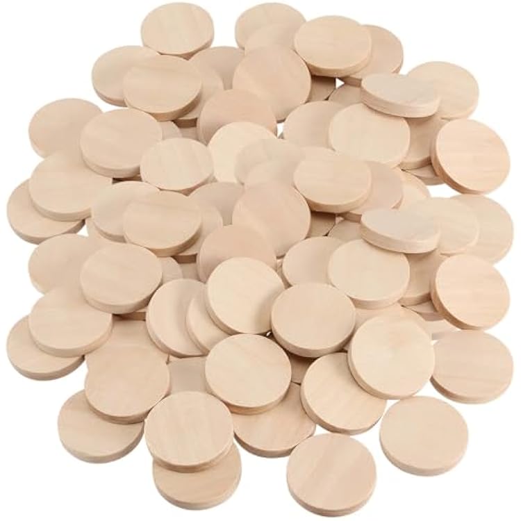 SINJEUN 100 Pack 2 Inch Round Wood Coins, Wood Cutout Circles Chips, Natural Wooden Coins Unfinished Small Blank Tokens Wood Discs for Arts Supplies, Hand Crafts, DIY Projects