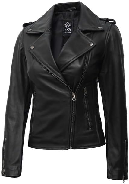 Decrum Asymmetrical Moto Style Real Lambskin Leather Biker Jacket Women