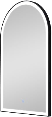 Pibbs Utopia 48” Arched LED Salon Mirror for Salons & Barbershops – 30”W x 48”H, Built-in Dimmable LED Light, Front OnOff Button, Metal Frame, Fully Assembled, Wall-Mount, PIB-18MIR Black