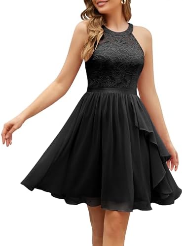 Wedtrend Womens Bridesmaid Dresses, Halter Sleeveless Cocktail Dress Ruffle A Line Short Prom Dress 2026