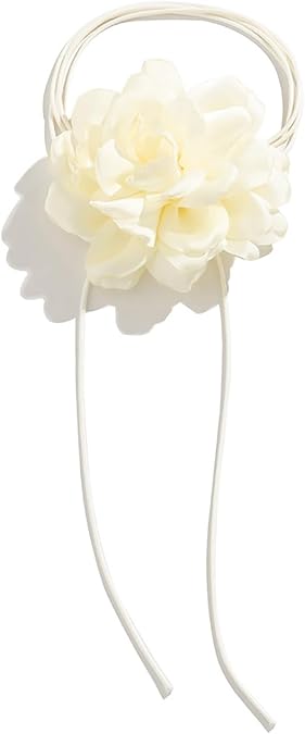 Flower Choker Necklace for Women Big Flower Choker Necklace Adjustable Long Choker Bohemian Summer Beach Necklace Jewelry (Cream Necklace)