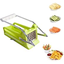 French Fry Cutter, Potato Slicer French Fries with 2 Different Sizes Stainless Steel Blades and No-Slip Suction Base for Potatoes Carrots Cucumbers