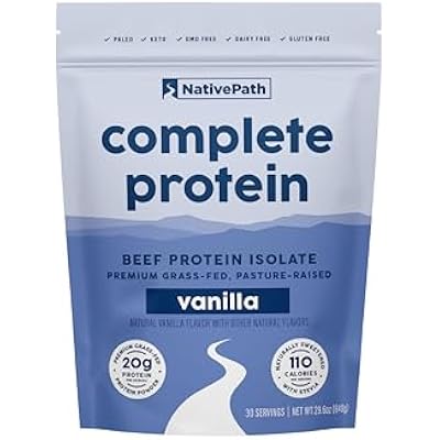 NativePath Vanilla Beef Protein Powder - 20g Protein, 30 Servings - Grass-Fed, Pasture-Raised Isolate with MCTs - Dairy Free, Zero Sugar, Keto & Paleo Friendly