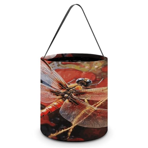 Halloween Candy Bucket Depict A Red Dragonfly Trick Or Treat Bags Halloween Candy Tote Bag with Handles Reusable Candy Baskets for Halloweens Party Supplies Favors Gift Bags