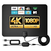 GEARit High-Gain Flat Indoor Long Range HDTV Antenna for Local Channels - Supports 4K 1080P - OTA Digital Antenna w/Omni-Direction Signal Reception - 9.8ft Coax Cable - Black