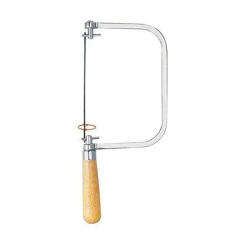Groz Chrome Plated Coping Saw Frame, 12-3/4" / 320mm with 5" Depth of Bow, 360 Degree Rotating Blade, Wooden Handle, Includes Coping Saw Blade (30221)