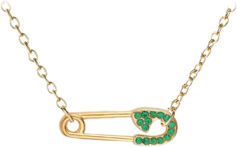 Safety Pin Neckalce for Women Men Gold Plated Paper Clip Pendant Necklace Dainty Cubic Zirconia Paperclip Choker Necklace Fashion Jewelry Gift