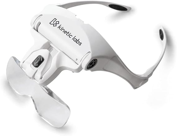 Kinetic Labs Magnifying Glasses with Light, Head Mount Magnifier with 5 Lenses, Headband, Hands Free LED Lighted Head Magnifying Visor for Close Work Hobby Crafts