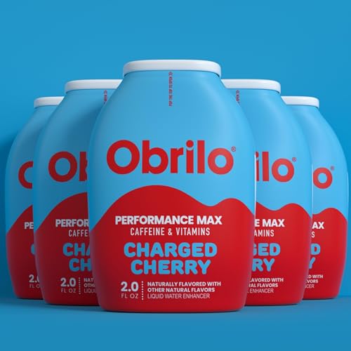 Obrilo Performance Energy Dye Free Water Enhancer - Taurine  Vitamin Complex  Ginseng  Guarana Seed, 2.0 Fl. Oz. x 5 Bottles Cherry Charge