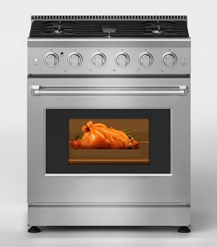 SIMOE 30 Inches Gas Range Stove with 5 Sealed Burners, 4.55 Cu.Ft. Capacity Convection Gas Oven with 6 Cook Functions, Slide-In Range in Stainless Steel, Heavy Duty Cast Iron Grates