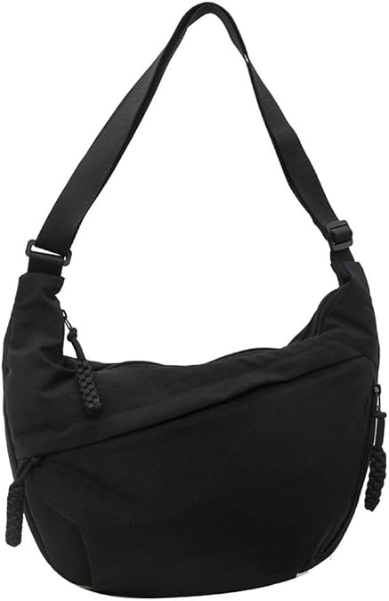 Crossbody Bag Nylon Crescent Cross Body Bag, Women Ladies Girls Dumpling Sling Half Moon Bags, Large Cross Over Hobo Bags Men Across Body Bag Black Side Shoulder Bags for Shopping
