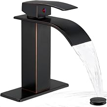 Waterfall Bathroom Faucet Oil Rubbed Bronze, Brass 4 Ins Bathroom Faucets One Hole or 3 Hole, Single Handle with Deck Plate, Pop-up Drain & Water Hose